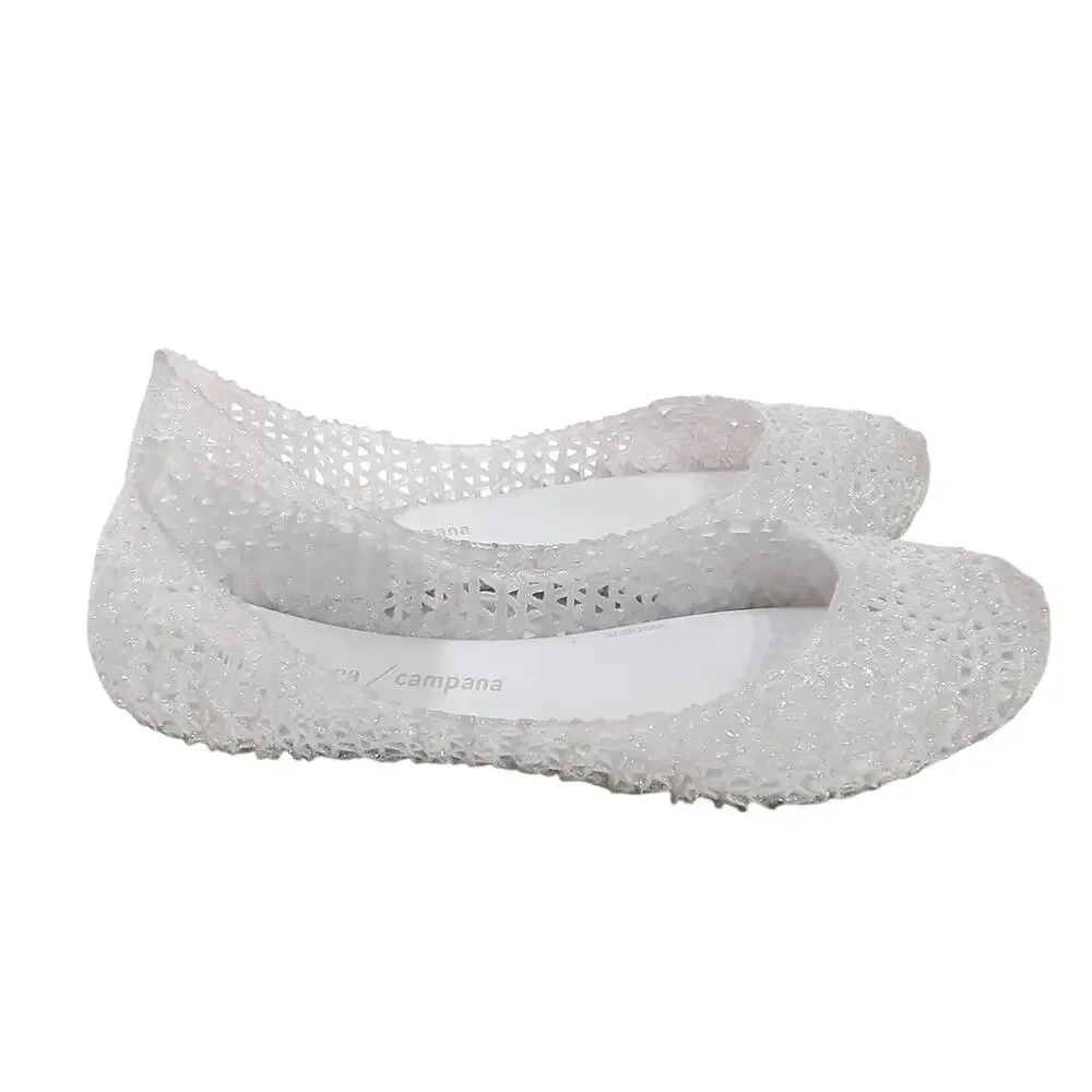 Mini Melissa Campana Ultra Gel White Glitter Gel Flats Girls 3 Jelly Shoes Clear